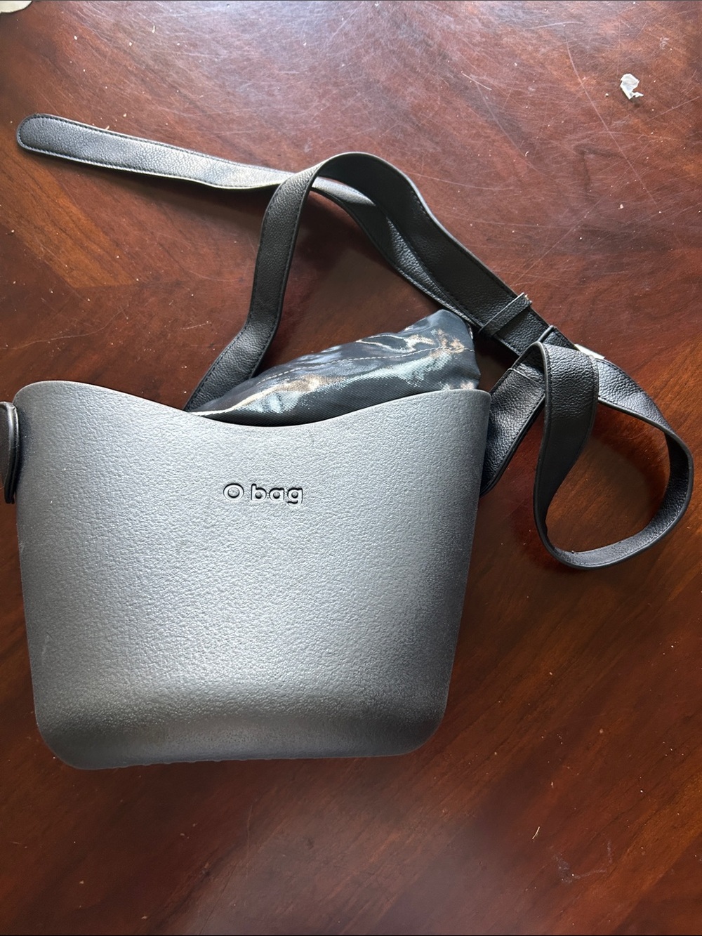 O bag Women's Gray Crossbody Bag with Black Strap